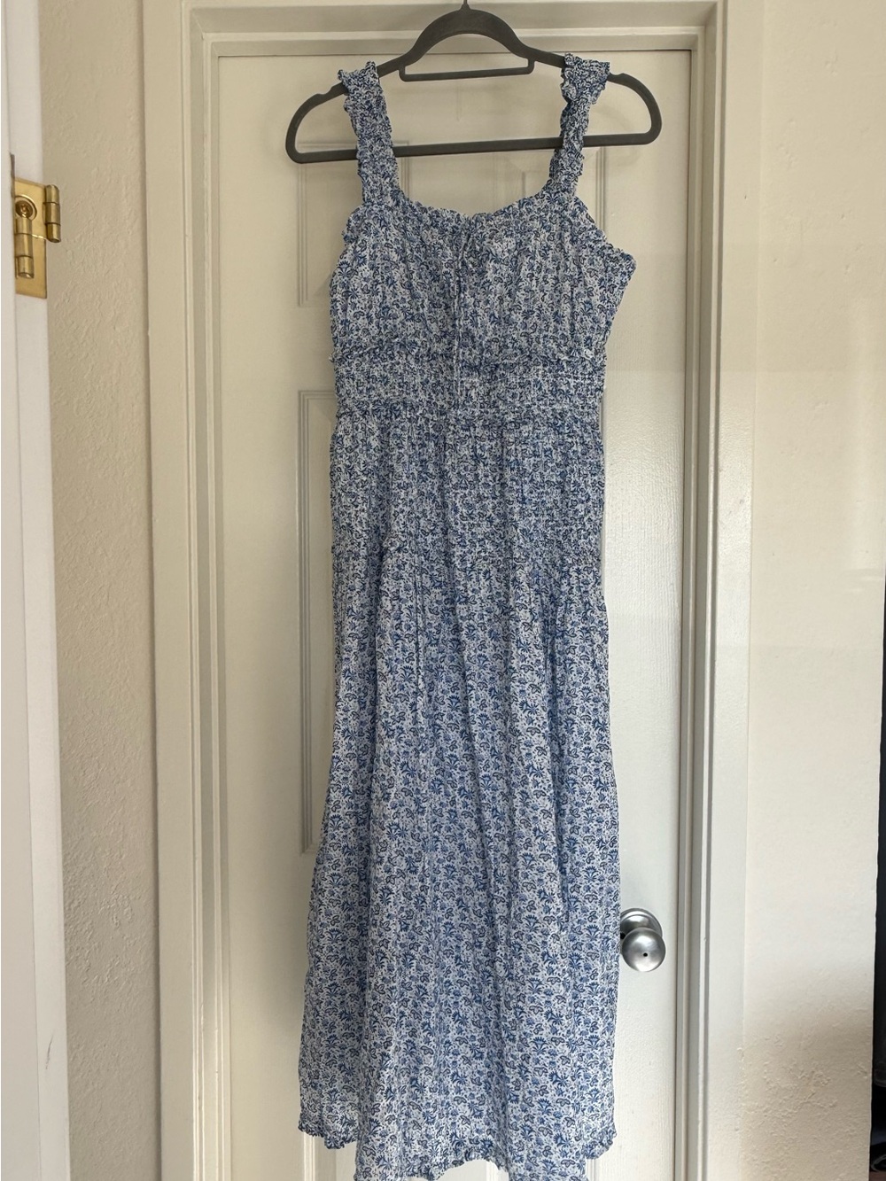 GAP x Doen Blue Floral Smocked Maxi Dress